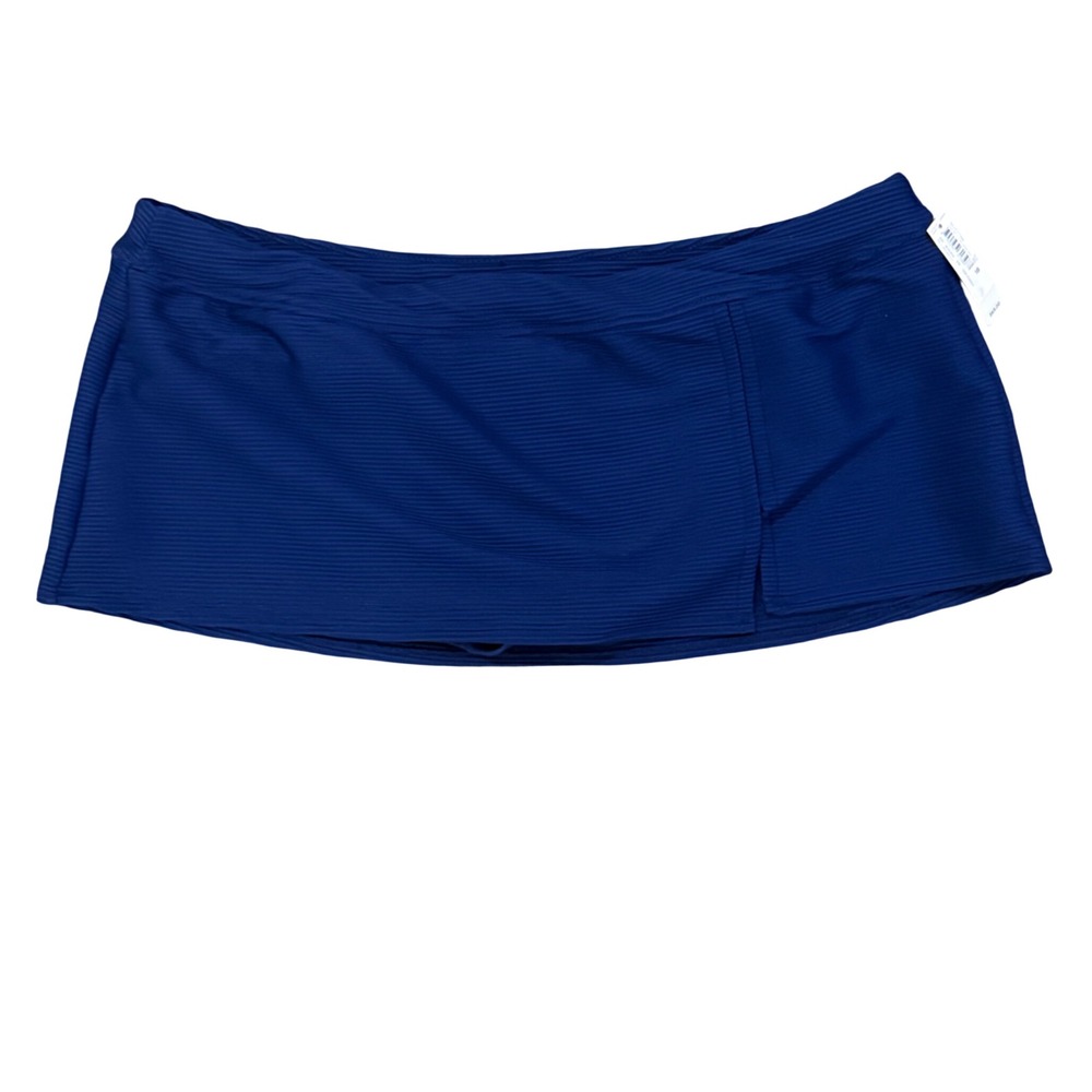 Lands End Women Blue Ribbed Wrap Swim Skirt with Brief Size 18 NWT